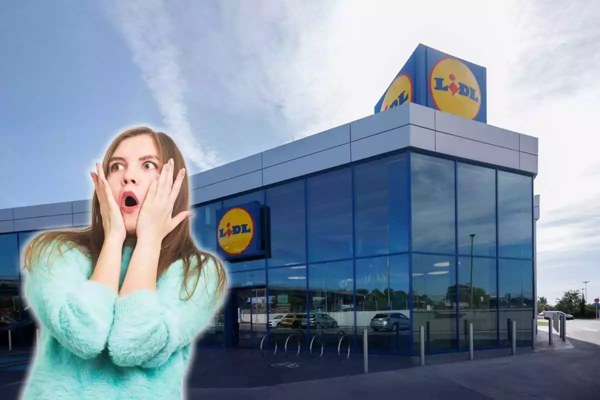 Fotomontaje de Lidl con una mujer sorprendida Fotomontaje de Lidl con una mujer sorprendida